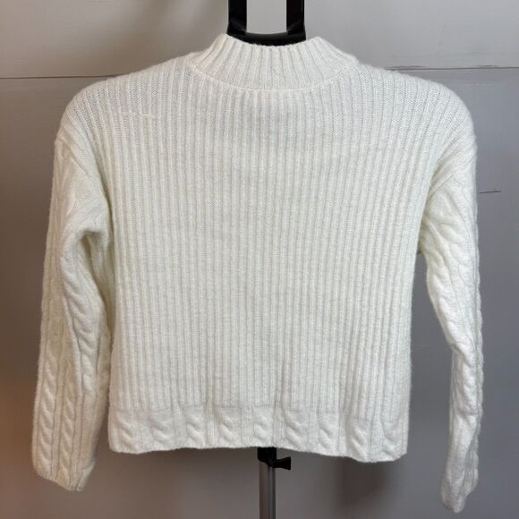 gbGIRLS Cable Knit Ribbed Sweater White Girls Size L Pullover, Mock Neck - Picture 2 of 11